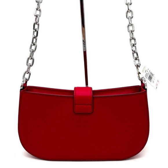 Michael Kors Carmen Small Pouchette Crossbody Bag Red/Silver - Picture 4 of 11